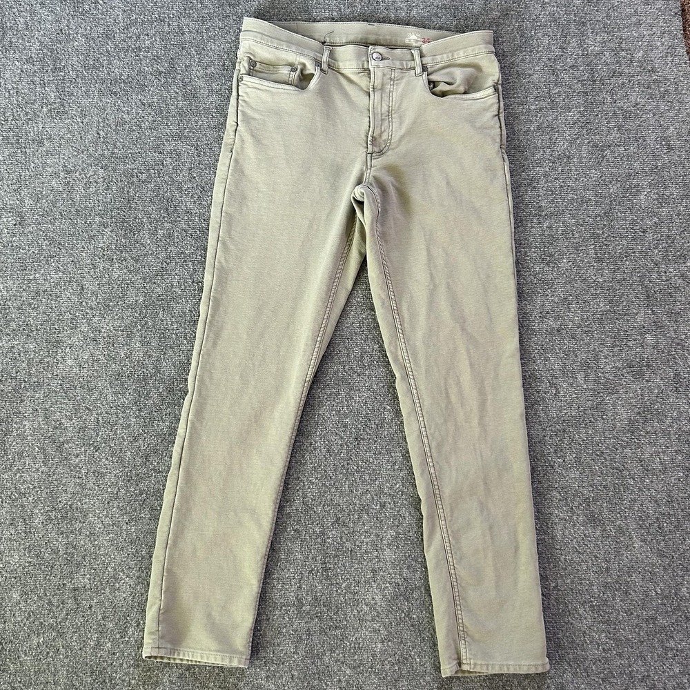 Faherty Jeans Mens 34x31 Sage Green Light Wash Slim Tapered Stretch Denim Pants‎
